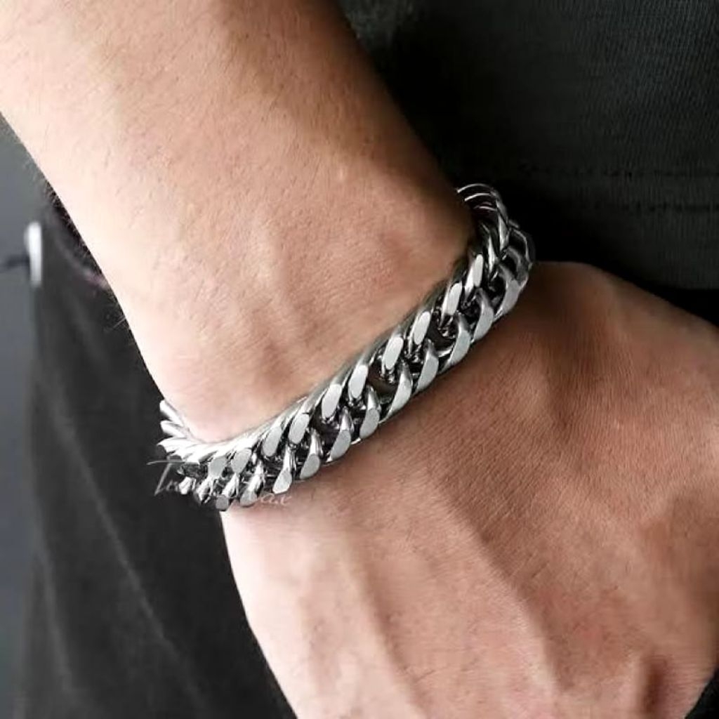 ORIGINAL GELANG RANTAI TITANIUM SILVER METAL VIRAL MEDAN