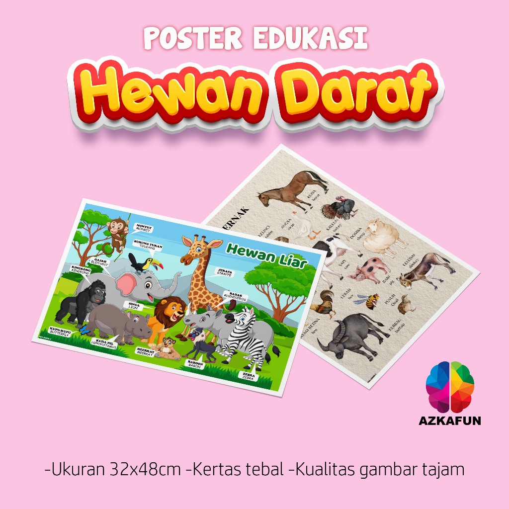 Poster Edukasi HEWAN DARAT - Poster edukasi anak poster animal