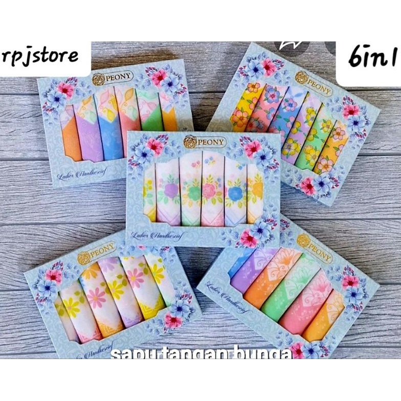 KODE S25X Sapu Tangan Wanita Motif Bunga 6in1 Katun 32x32cm