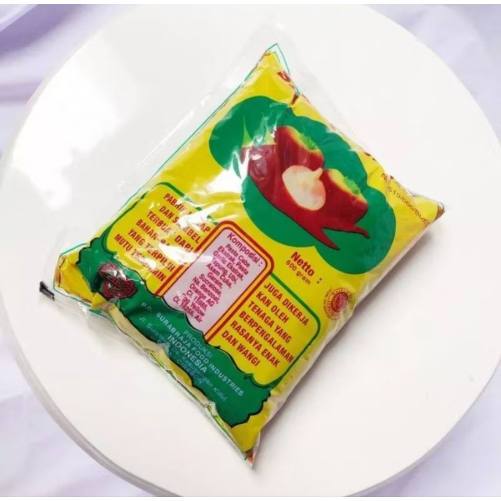 

Saos Cabe SAMBAL SEDAP Produk SURABRAJA Khas Kota Cirebon Kemasan Bantal 600 Gram
