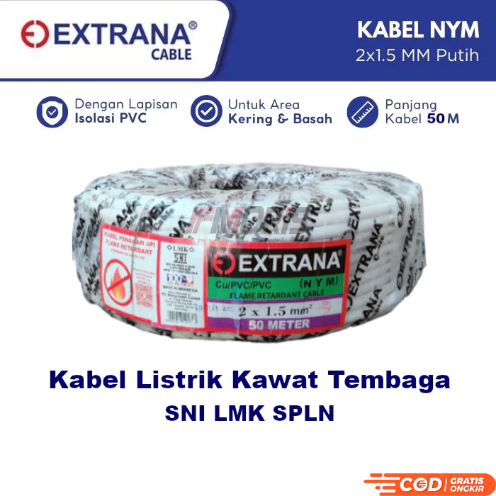 Kabel Listrik NYM Kawat Tembaga Tunggal Roll 50 Meter EXTRANA