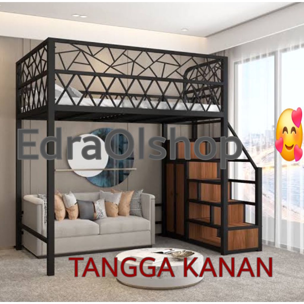 Loftbed Promo.. Ranjang Mezzanine Tingkat Besi Minimalis Mewah Pagar Tinggi Murah