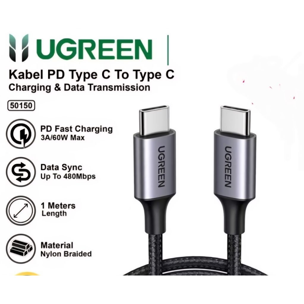 ugreen 50150 kabel type c to type c / kabel type c to type c 60w 50150 ugreen / kabel USB c to type 