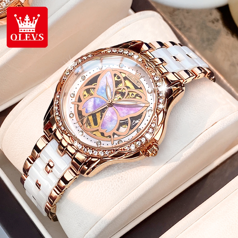 OLEVS Jam Tangan Automatic Wanita Original Anti Air Keramik Mewah Kecil Women Watch