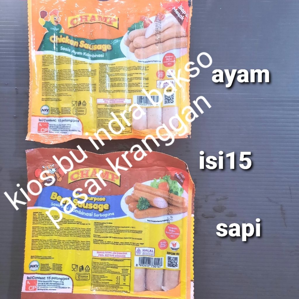 

sosis ayam sapi kombinasi champ 375 gr isi 15 chicken beef sausage
