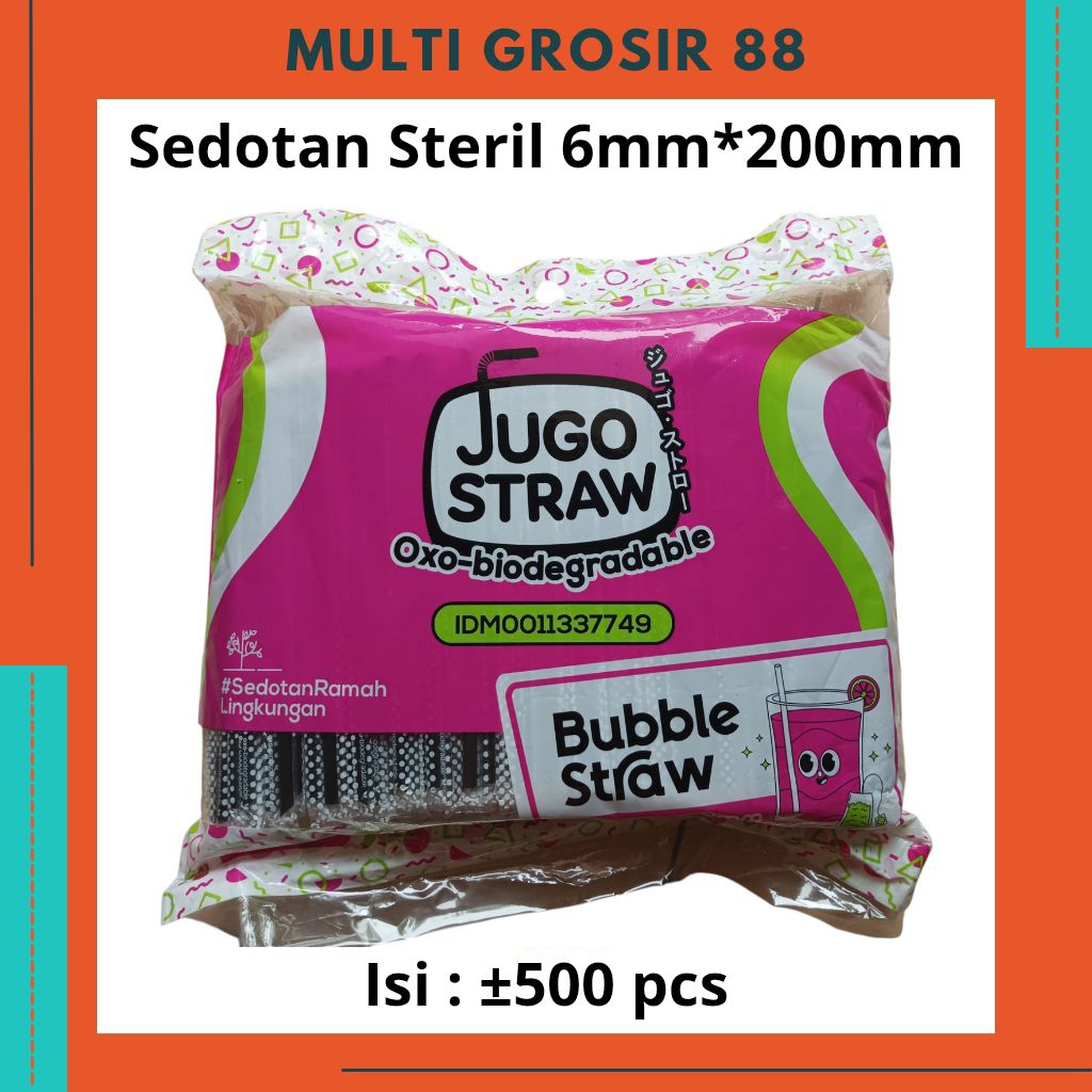 MG88 500 Pcs Sedotan Hitam Warna Steril Kopi Es Teh Jumbo Ujung Lancip Bubble Straw 6mm 20cm isi 500