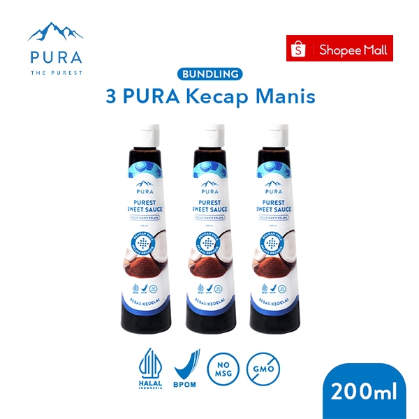 

Pura Kecap Manis I 3 Pura Kecap Manis (200ml) - Purest Sweet Sauce - Rendah Gula - Organik - Kecap Manis Kelapa - Tanpa MSG - Kecap Manis MPASI Anak - Low Sugar - Natural