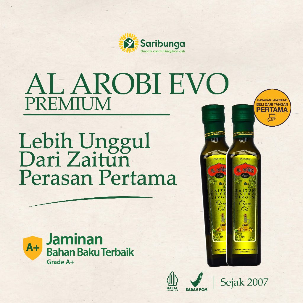 

Al AROBI - Minyak Zaitun Ekstra Virgin Olive Oil Grade A+ - Mengobati Diabetes Dan Kolesterol