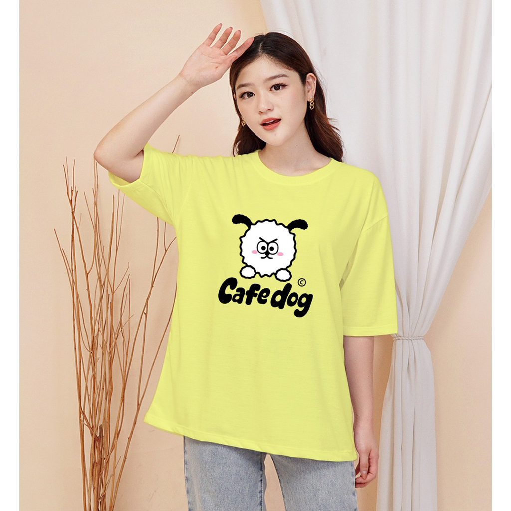 Bisa Cod kaos distro lengan pendek motif cafedog/ kaos wanita kekinian lengan pendek/ kaos distro te