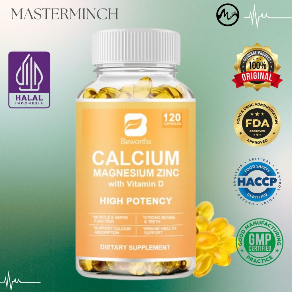 BEWORTHS 3-IN-1 120pil USA Kalsium Magnesium & Seng Kapsul Vitamin D3 Tulang&Gigi Suplement