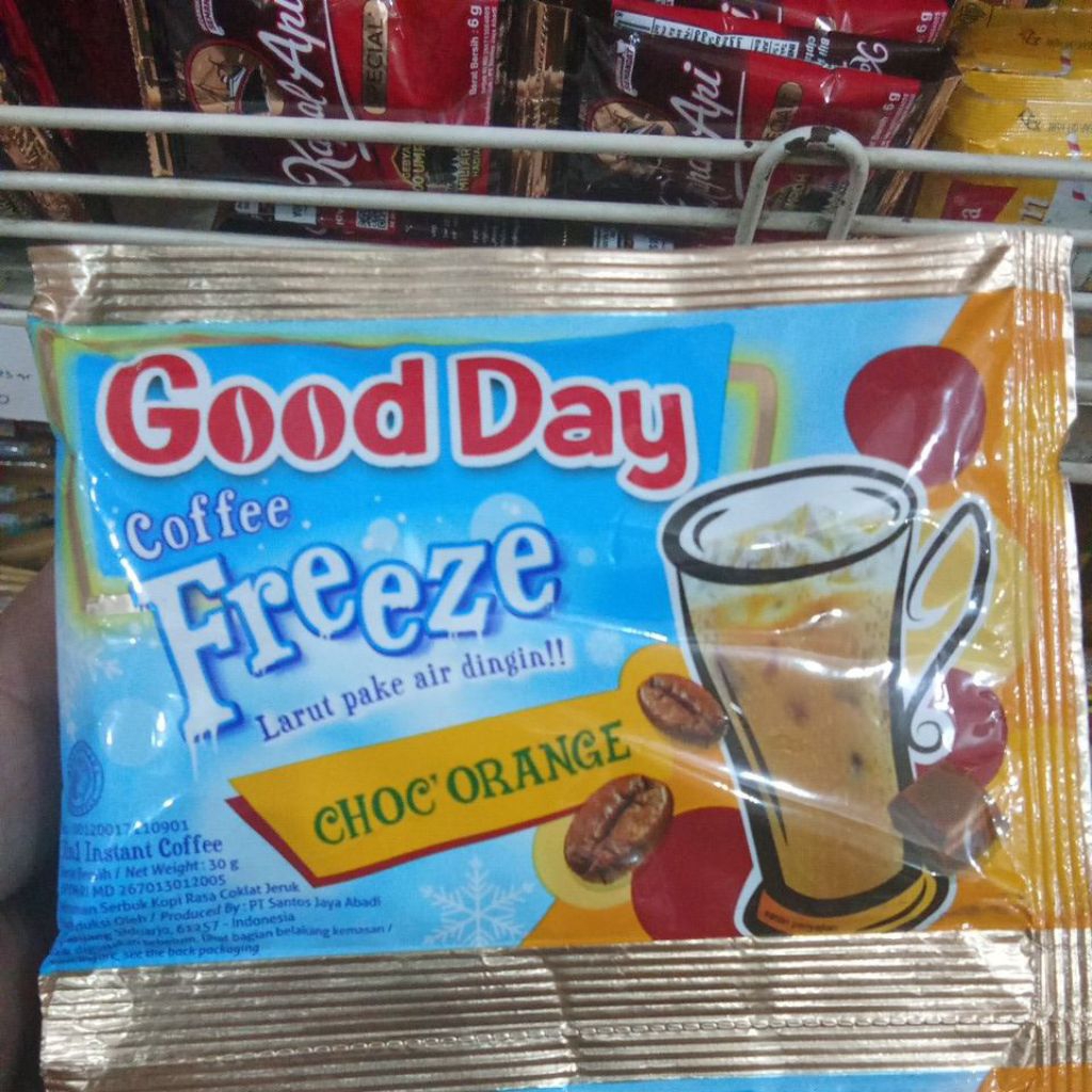 

Good Day Coffe Freeze Choco Orange 30gr Renteng Isi 10 Sachet