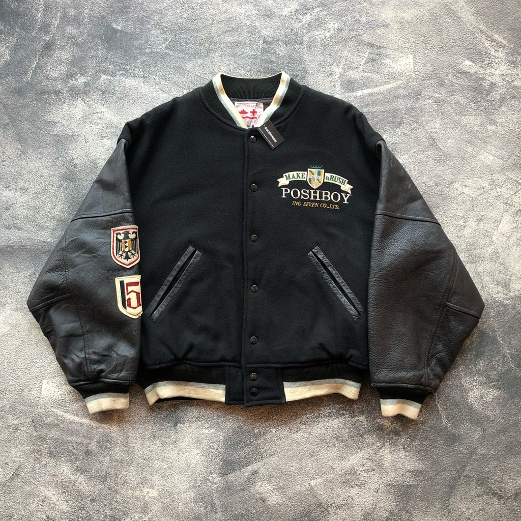 PoshBoy Leather Embroidered 5th anniversary vtg varsity jacket