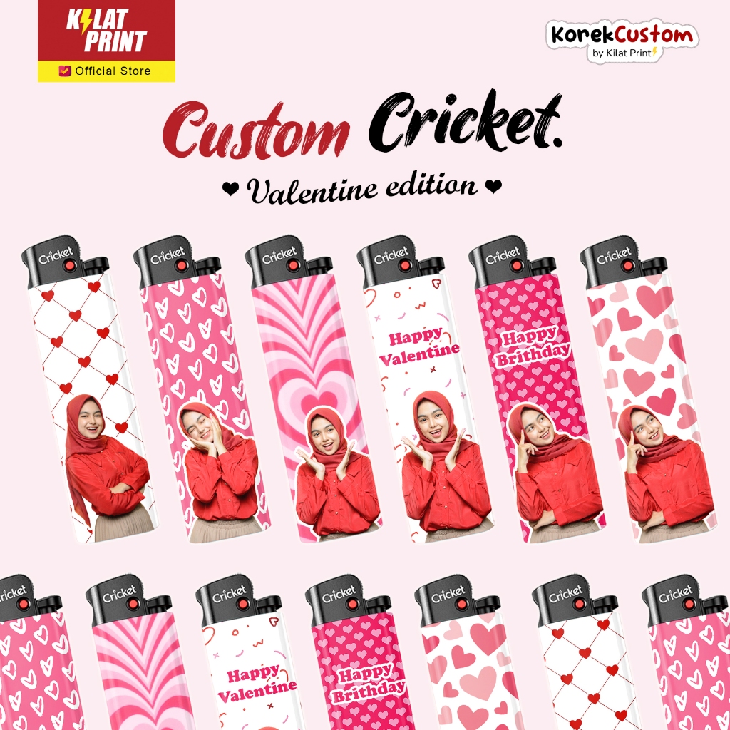 Korek Custom Foto Cricket Mancis Hadiah Cowok Valentine Edition