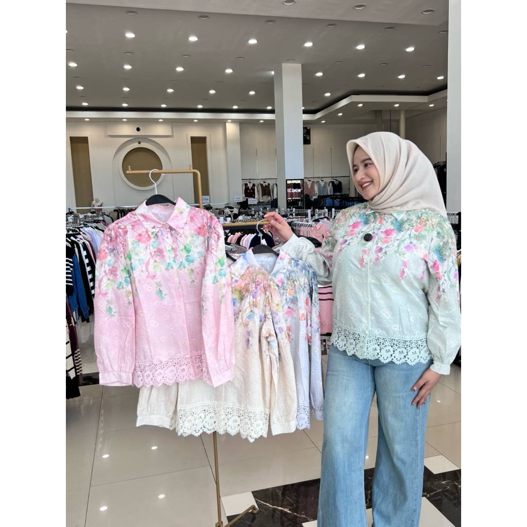 KMJ IMPORT RENDA 236 || KEMEJA IMPORT MOTIF ATASAN WANITA