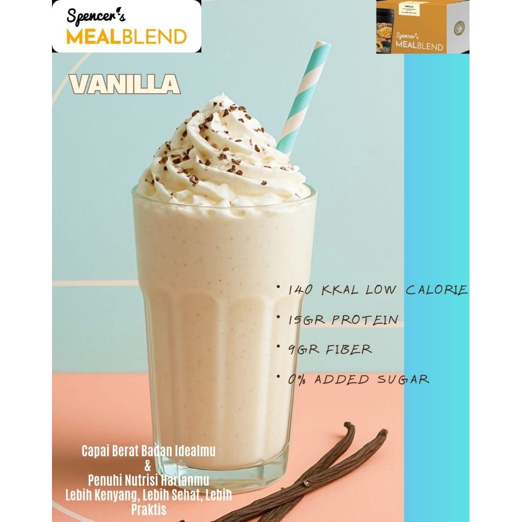 

SPENCER'S MEALBLEND - VANILLA - Pengganti makanan, kaya akan protein & serat, bahan alami, cocok untuk diet