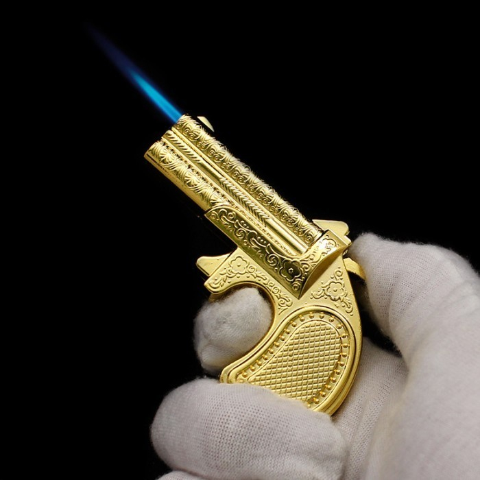 Korek Api Pistol Antik Warna Gold Mini Unik Gantungan Kunci Model Senjata Kecil Torch Api Las Murah