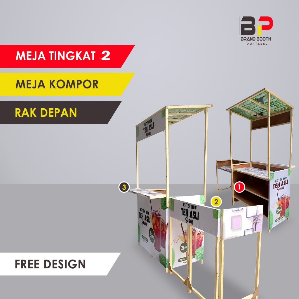 BOOTH JUMBO MEJA KOMPOR 2 TUNGKU 180 X 50 X 175/Booth Lipat Portable/Booth Usaha UMKM/Booth Jualan