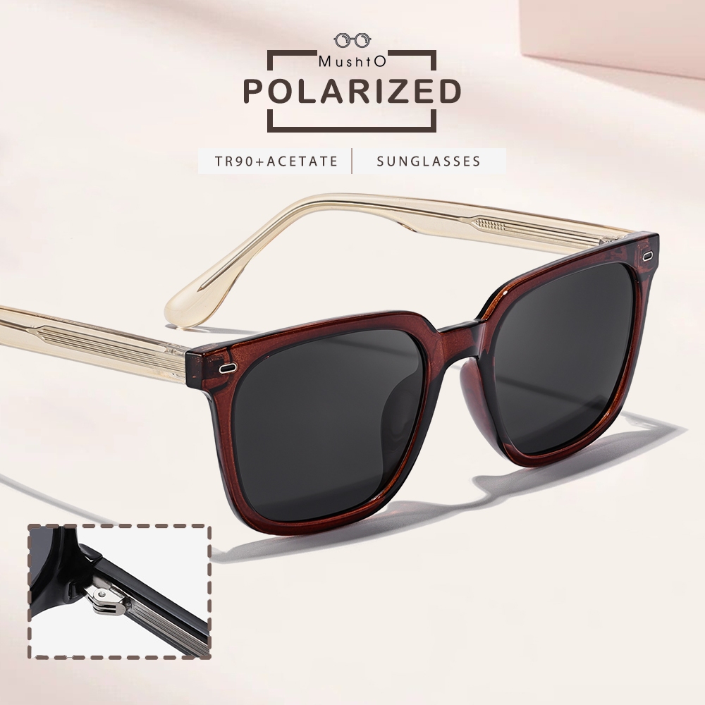 Mushto Kacamata Sunglasses Hitam Polarized Lensa Anti Silau Matahari UV 400 Kotak Stylish Acetate Da