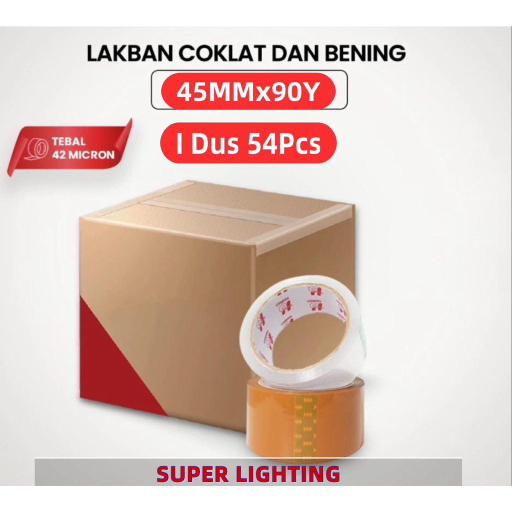 

Isolasi 1 Dus Lakban Bening Dan Coklat 45mm x 200y 45 Micron 54Pcs tersedia grosir dan instan