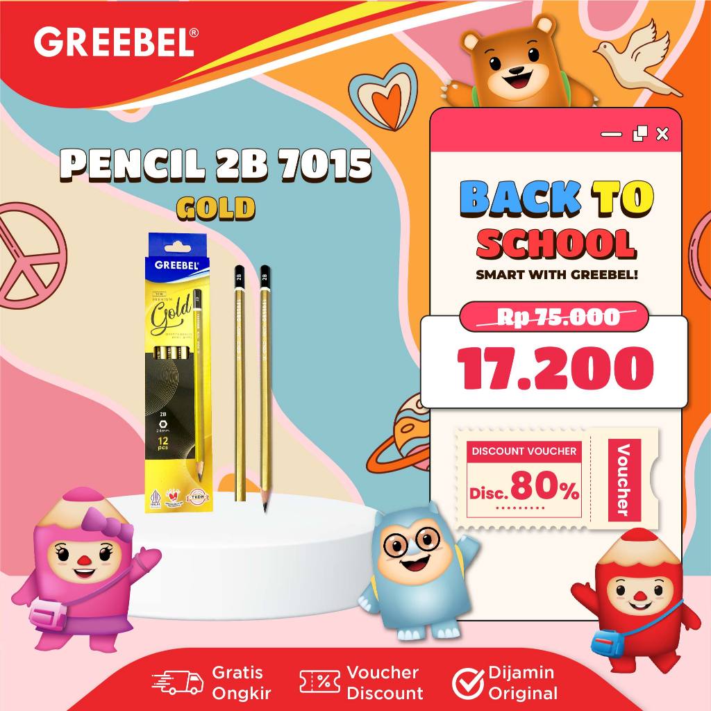 

GREEBEL Pensil kayu 2B 7015 Gold (12PCS/SET) / Pensil Tulis Karakter Graphite Ujian sekolah Pensil Gambar