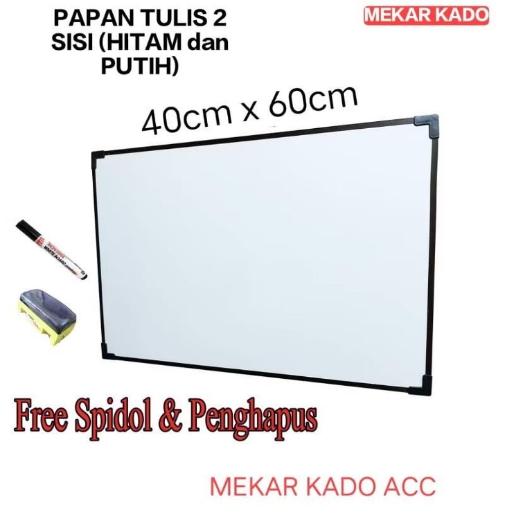 

Papan Tulis gantung 2 sisi hitam & putih ukuran 40×60cm/30x50cm(free spidol+penghapus)