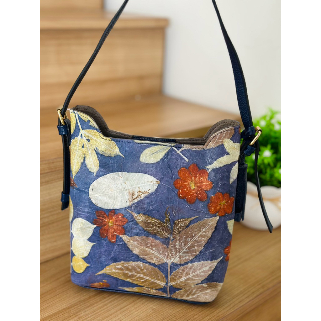 Tas Kulit Domba Ecoprint Warna Biru / Shoulder Bag Lambskin Leather Ecoprint