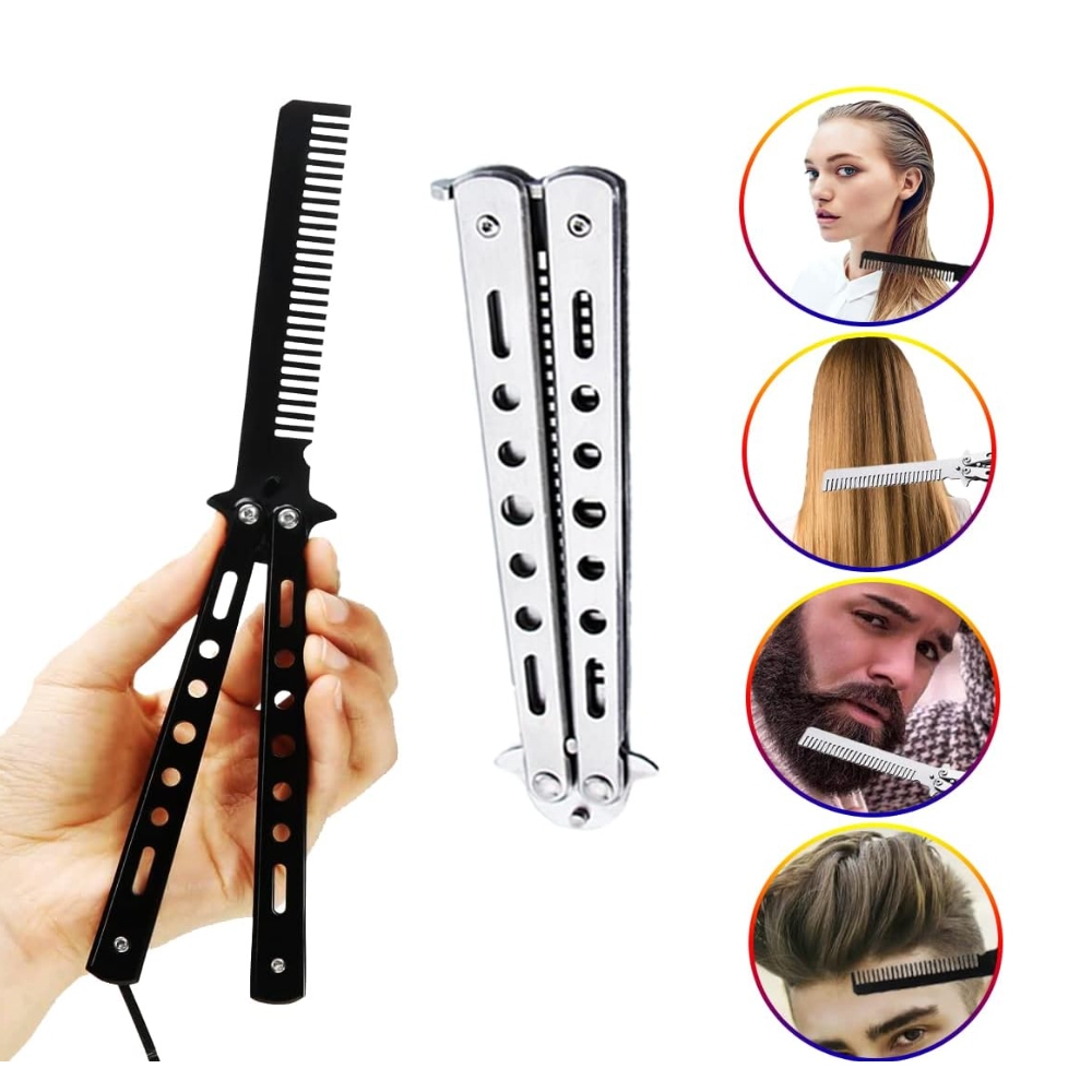 Sisir Lipat Pomade Training Knife Mini / Sisir Pelurus Rambut Pria Stenlis Dapat Dilipat & Gampang D
