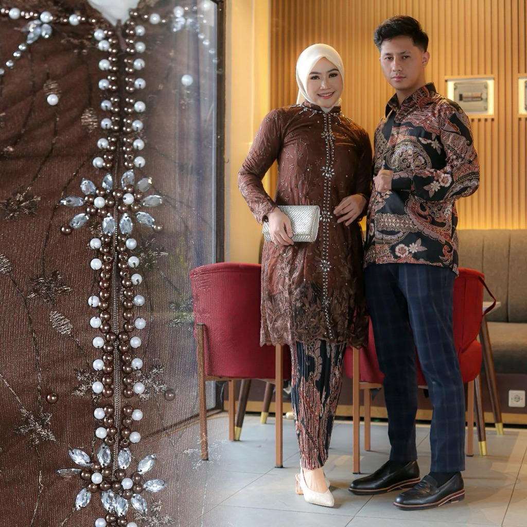 Setelan Kebaya Tunik Kimono Dan Kemeja Panjang / Couple Kebaya Tunik Jumbo / Kebaya Pesta / Kebaya P