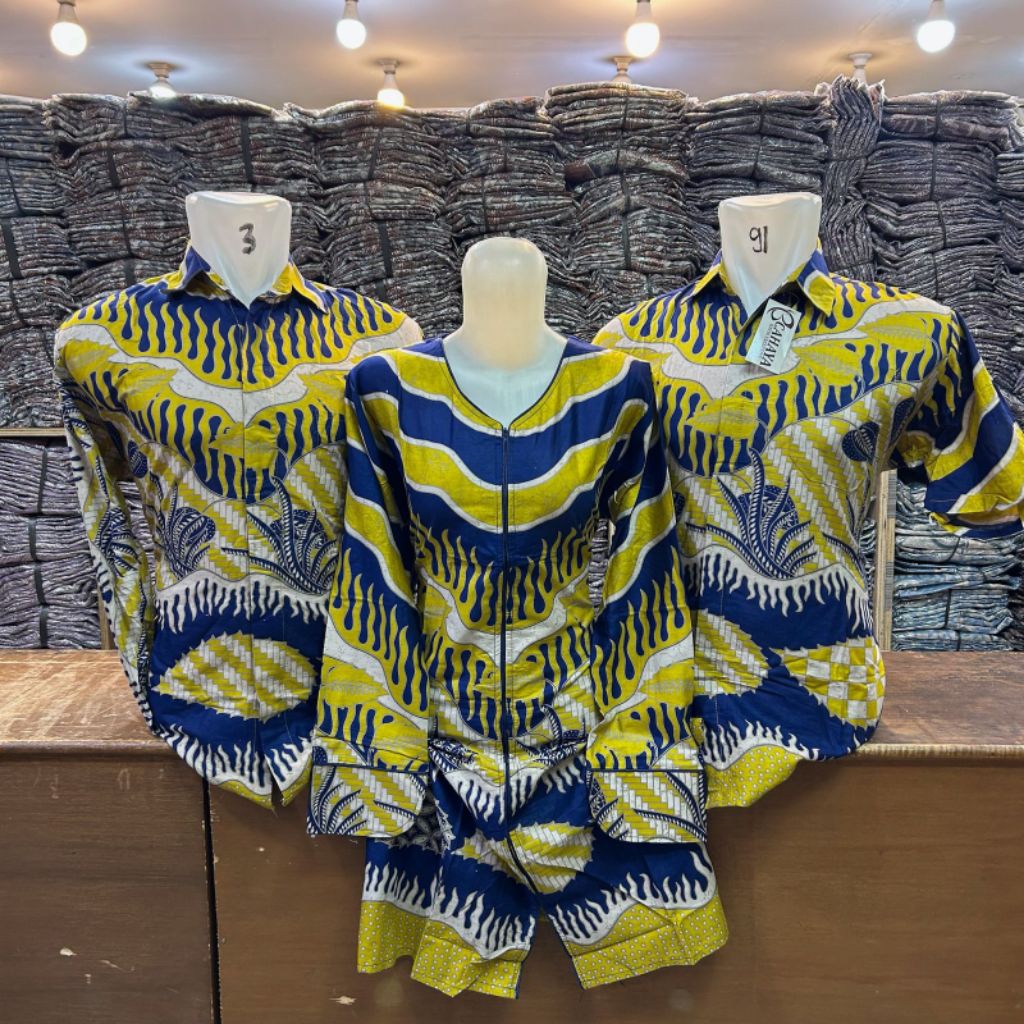 BLA309 Couple Batik Pria Wanita Batik Pasar Baru Bandung Tunik Wanita Sleting Depan Premium Katun