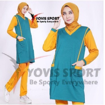 Setelan senam tunik wanita Yovis Sport / pakaian olahraga muslimah/Hijab