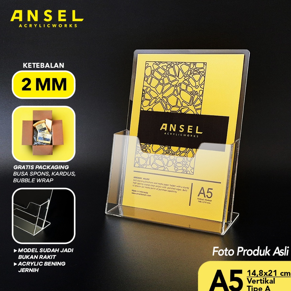 

KODE R73G ANSEL Tempat Brosur Akrilik Acrylic Flyer Stand Holder A5 Tipe A Bening