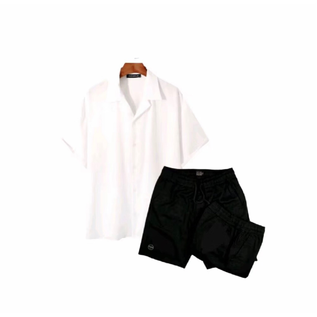 ONE SET SETELAN Kemeja Polos Dan Celana Pendek Broatshot Katun Nyaman PRIA/WANITA ATASAN