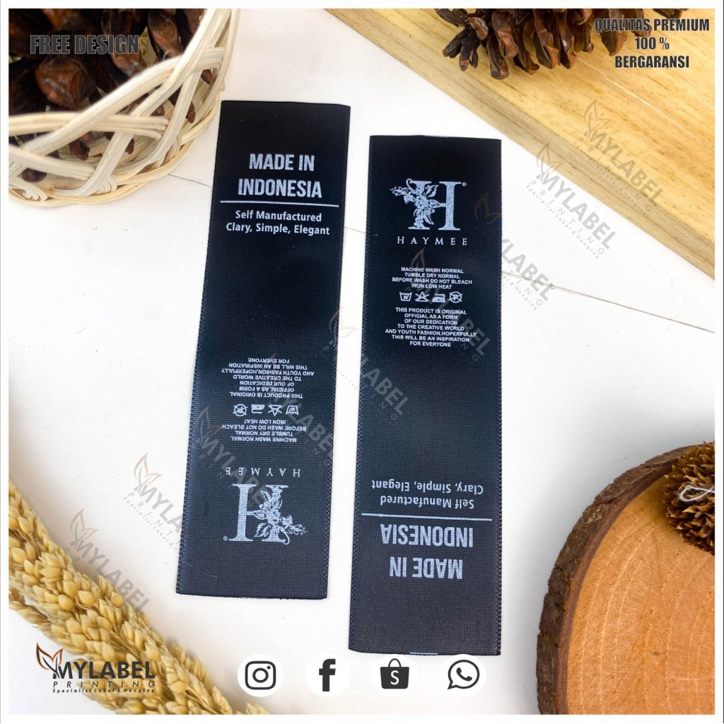 

Mylabel Label Satin Hitam Import / Label Custom / Label Baju / Label Pakaian / Washing Tag / Label Satin Hitam