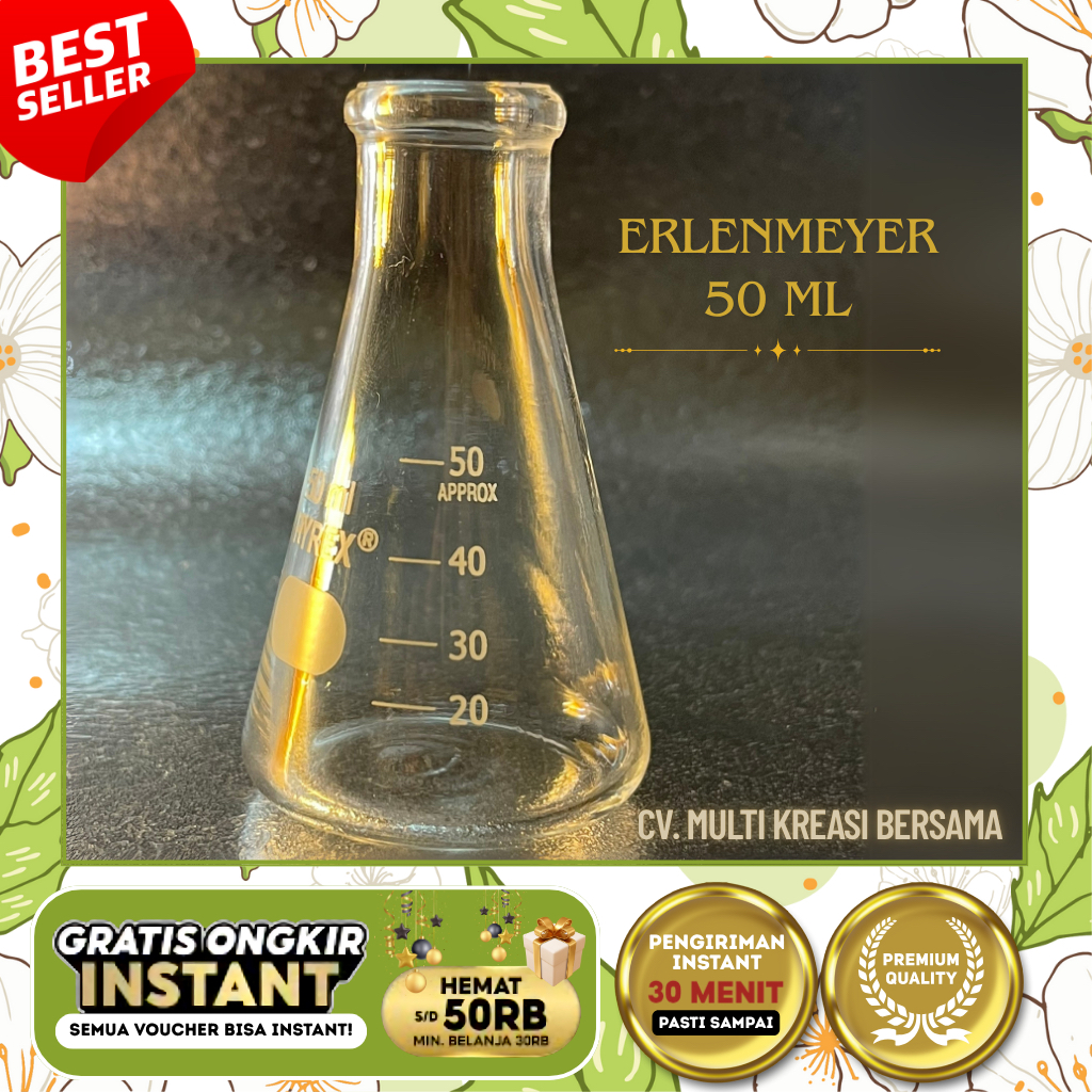 ERLENMEYER 50 ML/ CONICAL FLASK/ LABU ERLENMEYER (PYREX) 50 ML