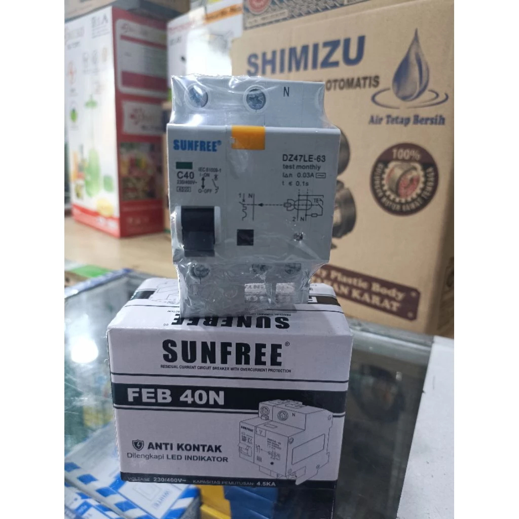 ANTIKONTAK ELCB RCBO SUNFREE 40A DILENGKAPI LED INDIKATOR