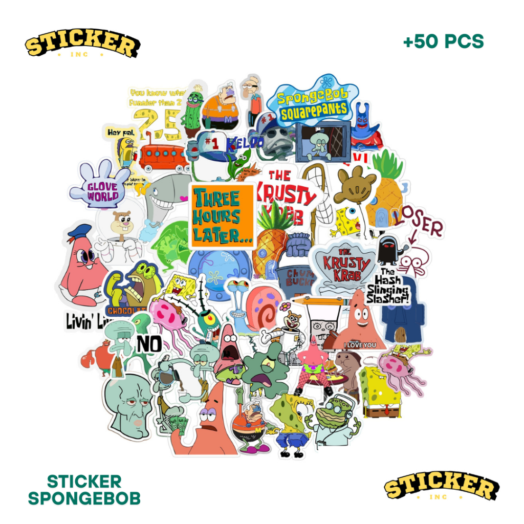 

(50+) Sticker Pack SPONGEBOB - Bahan Vinyl Premium Anti Air Dekorasi Laptop Helm Motor Cermin