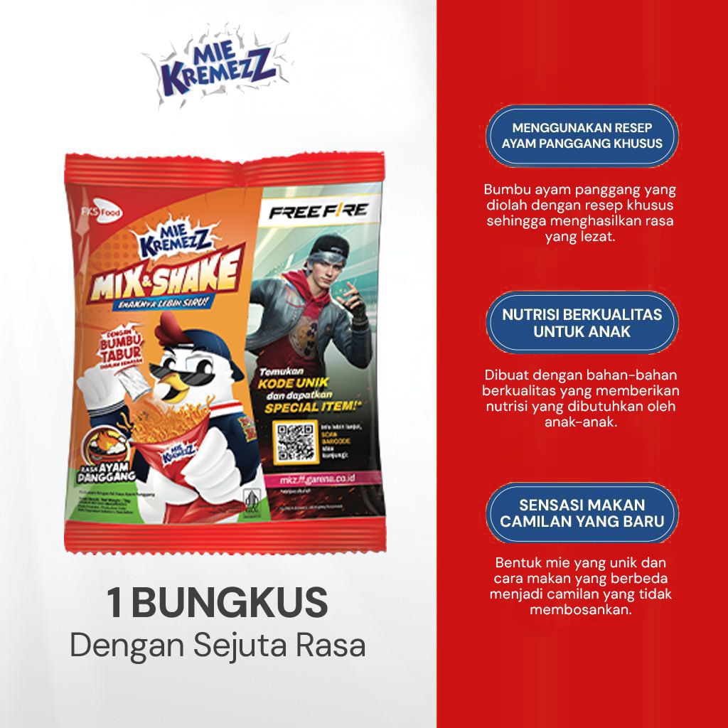 

Mie Kremezz Mix & Shake - Ayam Panggang - 1 Karton (9renceng) - 90 Pcs - 16g
