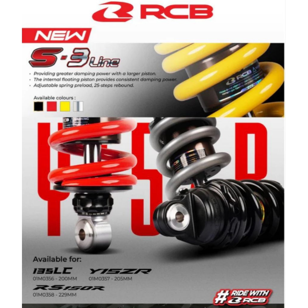 RCB S-3 LINE  MONOSHOCK/SKOCK/SHOCK UNTUK MX KING/MX135/SONIC/SATRIA 150/R15/MT15/GTR/CBR150 DIJAMIN