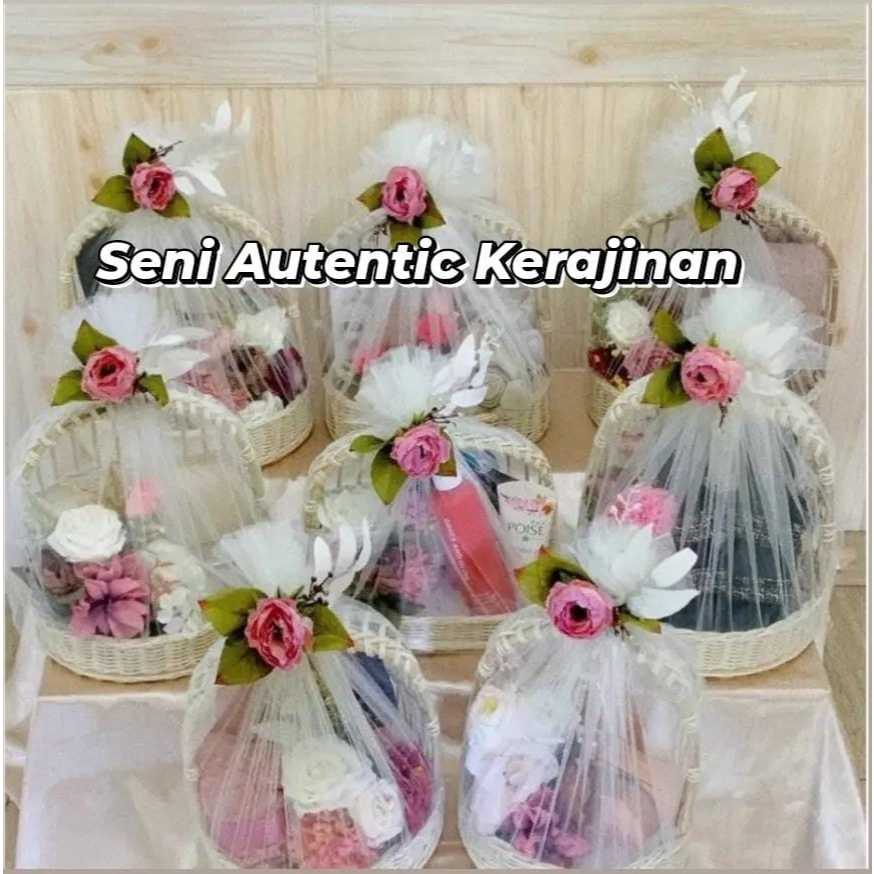 HEMAT DISKON BESAR Paket 5pcs Keranjang Parcel Rotan Ayunan Kotak Bulat Baki Seserahan Lamaran Perni