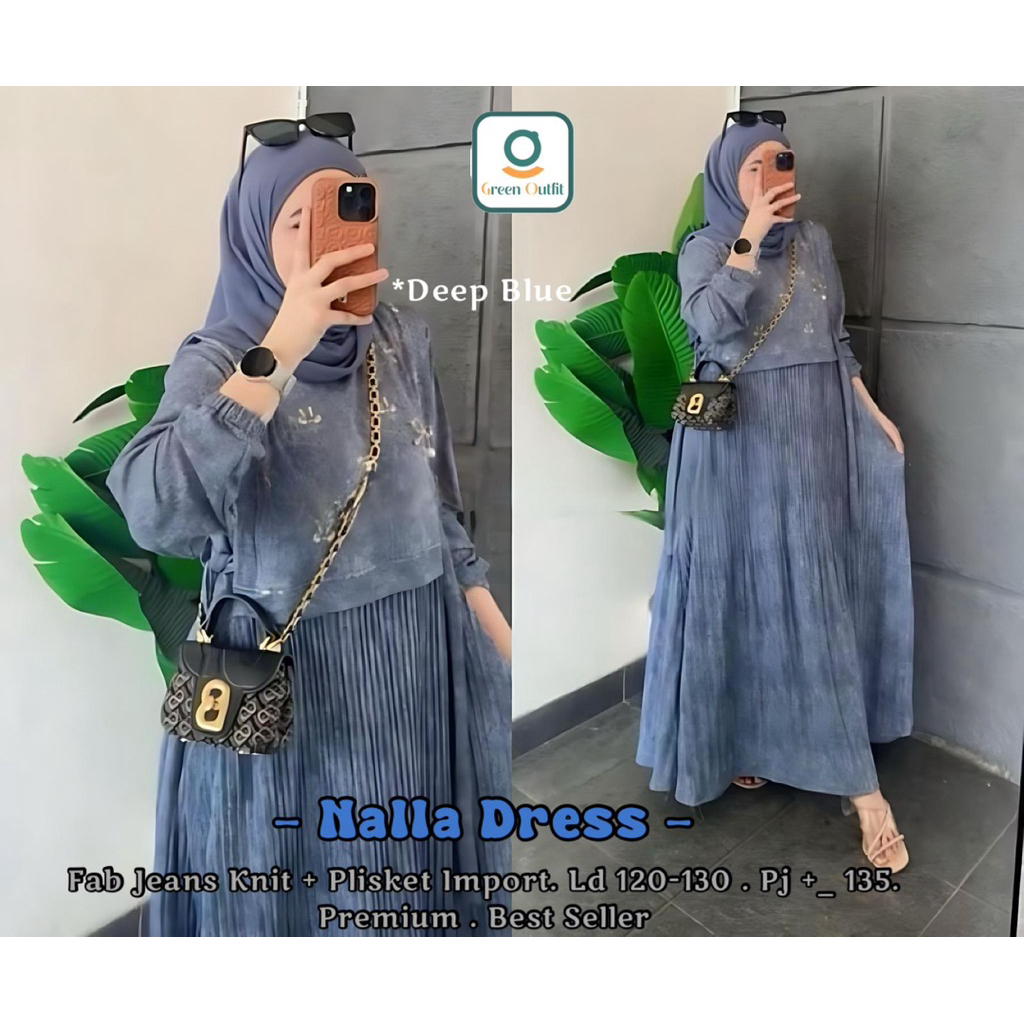 Nalla Palla Kalla Dress Maxy Bangkok Fab Jeans Knit Mix Plisket Ld 110 120 Premium Big Size Jumbo Be