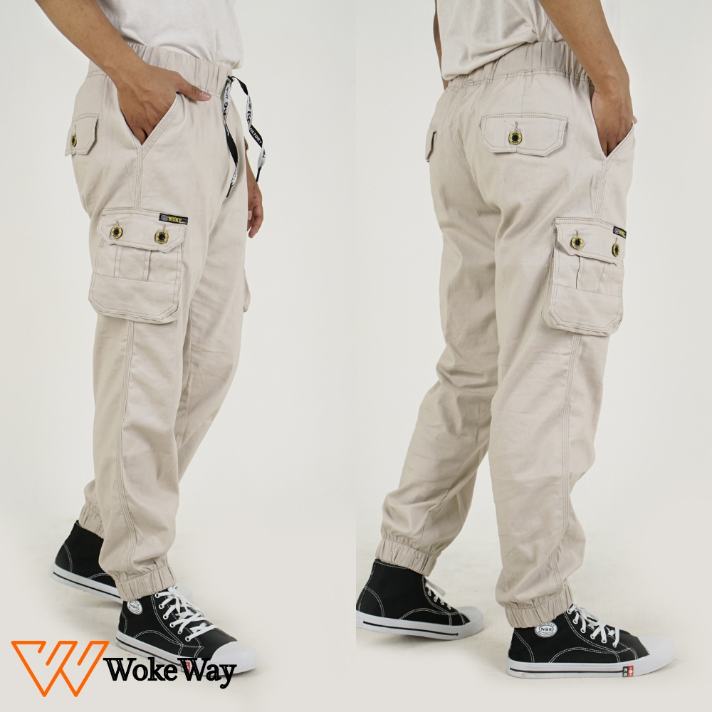 exclusive woke - celana joger cargo panjang pria twill stretch