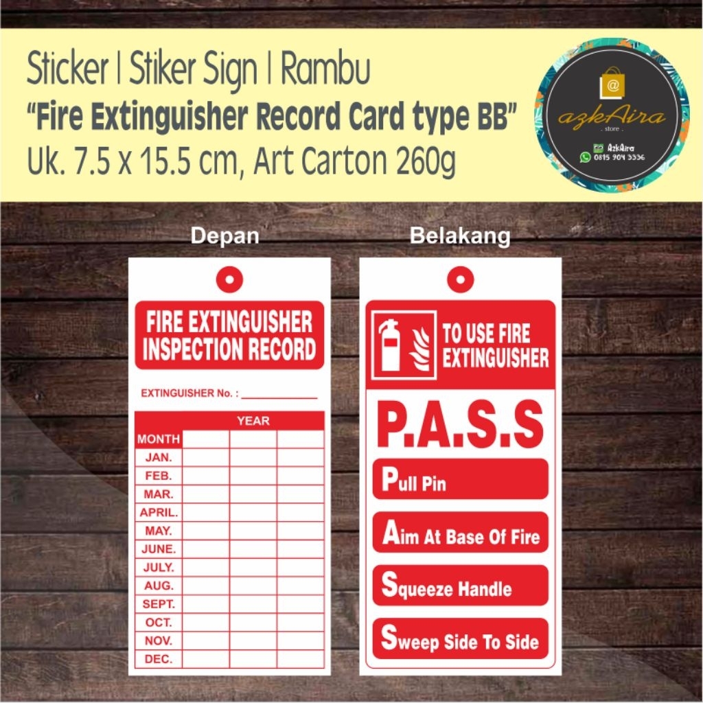 

Kartu Checklist Ceklis Log Fire Extinguisher Record Card | Alat Pemadam Api Ringan APAR type BB