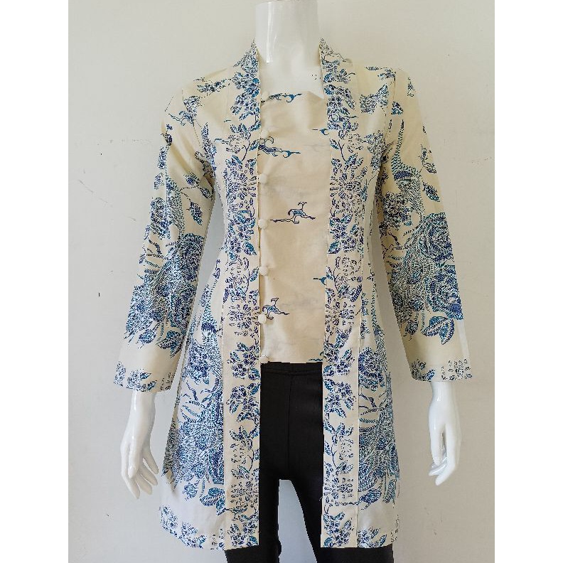 KODE N12R Kebaya dan kemeja Katun Merak putih Broken white