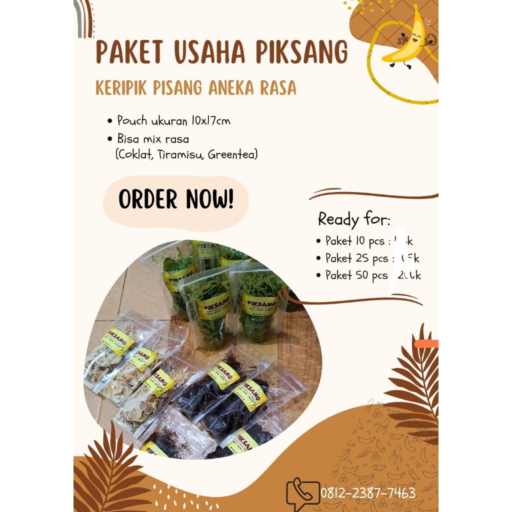 

Paket Usaha Piksang Keripik Pisang Aneka Rasa Cemilan rasa coklat tiramisu greentea