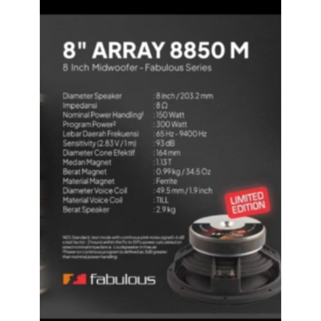 Speaker Fabulous 8in 8850 M NEWW