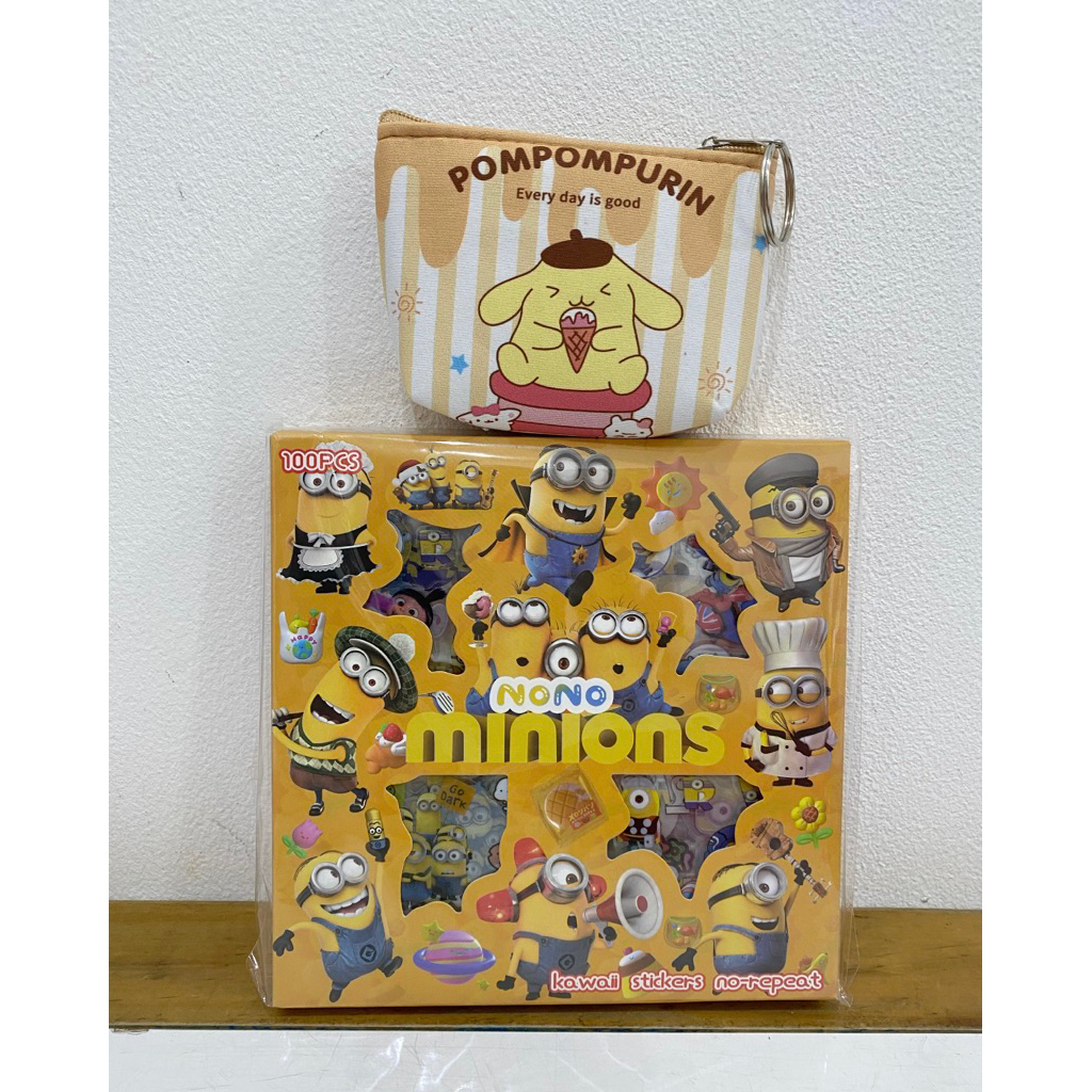Paket Stiker Minions + Dompet Koin Pompompurin NEW