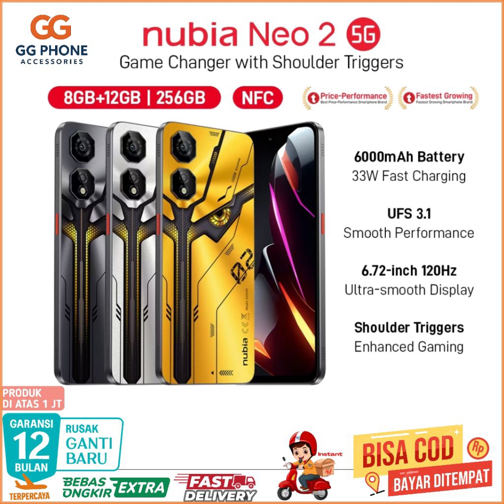 HP GAMING Nubia NEO 2 5G [BLACK] NFC RAM 8GB+ROM 256GB 6.000 mAh Garansi Resmi