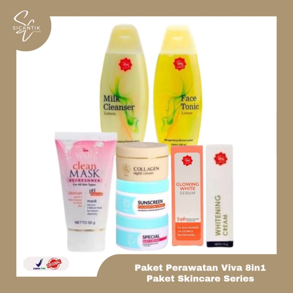 8IN1 VIVA PAKET SKINCARE KECANTIKAN SERIES ISI 8 PCS | PAKET VIVA GLOWING OILY ACNE BERMINYAK JERAWA