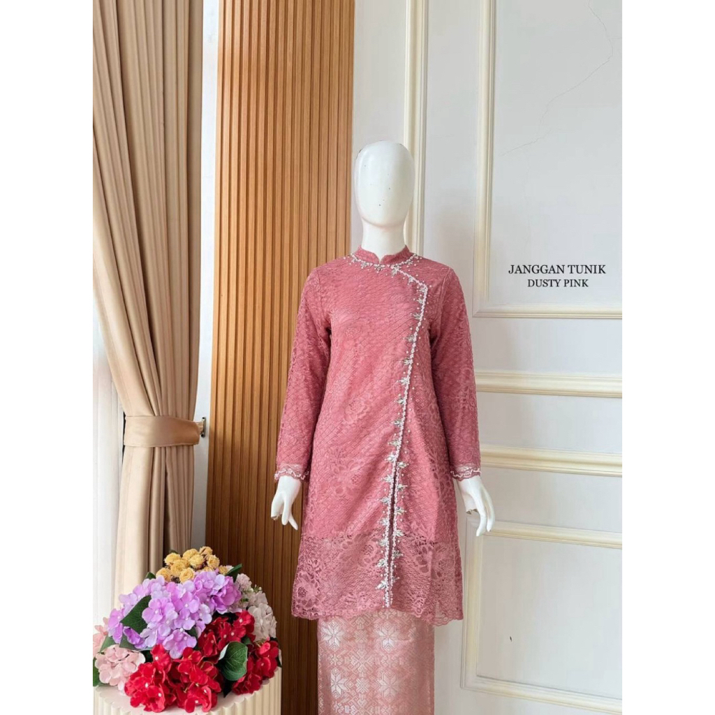 [ DUSTY PINK ] KEBAYA BRUKAT TUNIK BROKAT ROK SONGKET LILIT