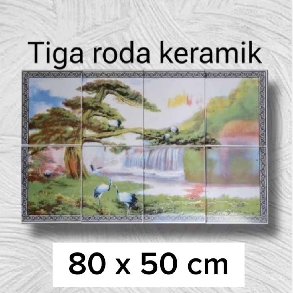 panel keramik 20x25 8pcs 50x80cm/hiasan dinding/motif pemandangan (FREE WRAP DUS STEROFORM KAYU)